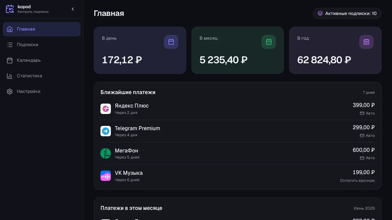 Главный экран kopod